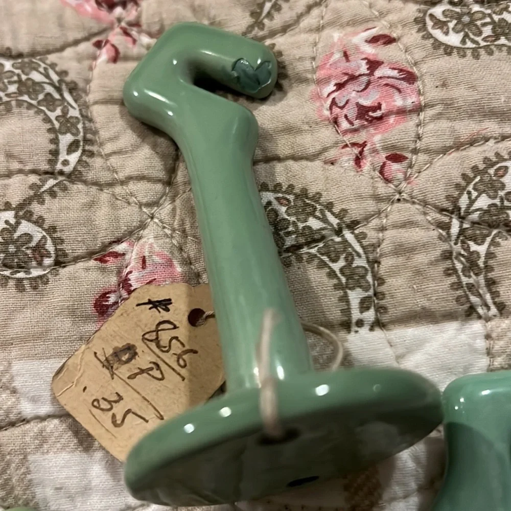 Lot Antique green porcelain cast iron bathroom soap holder hooks toothbrush more